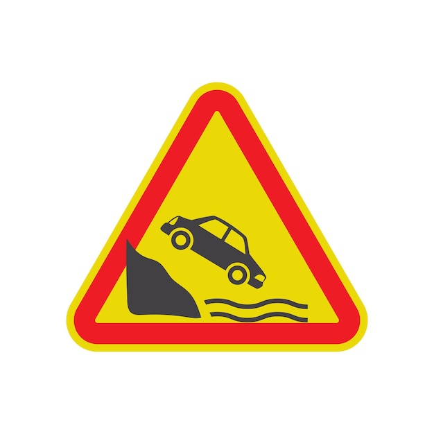 vector design of caution signs driving by the river