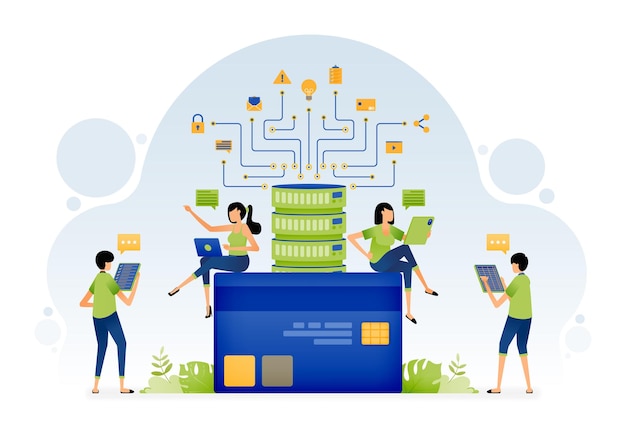 Vector design of financial activities processed in database system for curating credit card loan applications Illustration can be for landing page website web poster banner mobile app social media ad