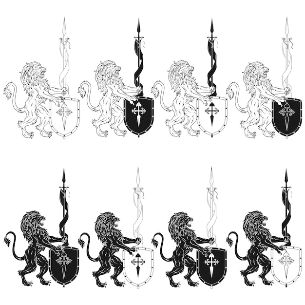 Vector design of lion with pennant and shield