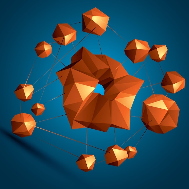 Vector digital 3d abstraction, geometric polygonal element. Spatial technological colorful shape, three-dimensional connected objects.