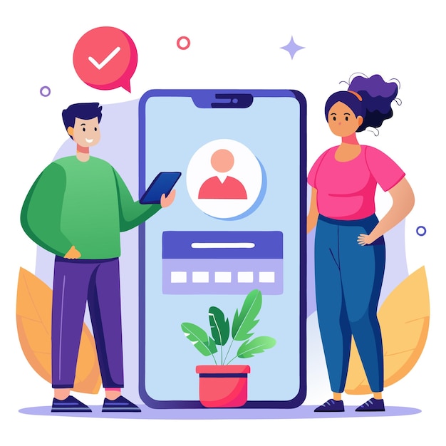 vector digital illustration featuring two people standing