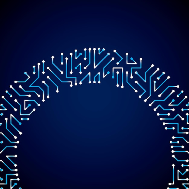 Vector digital technology background with circuit board elements and sparkles, neon computer scheme texture. Device component, microprocessor abstract shine illustration.