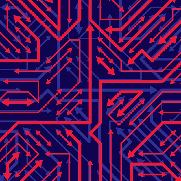 Vector digital technology background with sparkling circuit board elements and arrows, neon computer scheme texture. Device component, microprocessor abstract shine illustration.