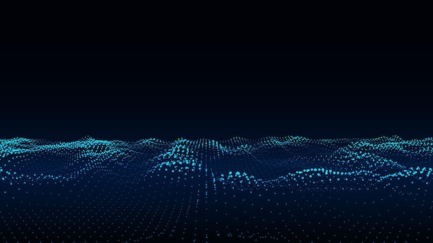 Vector digital technology wave Dark cyberspace with motion dots and lines Futuristic background