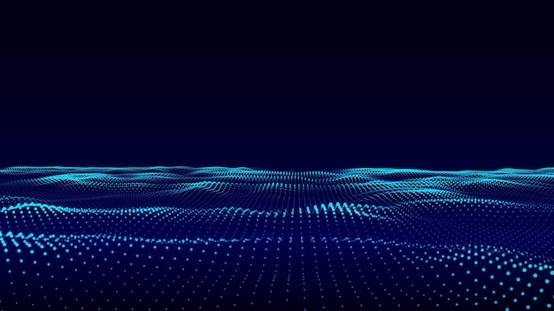 Vector digital technology wave Dark cyberspace with motion dots and lines Futuristic background