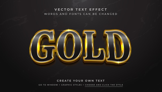 Vector Editable 3D Black Gold text effect Shiny metallic deluxe typography graphic style