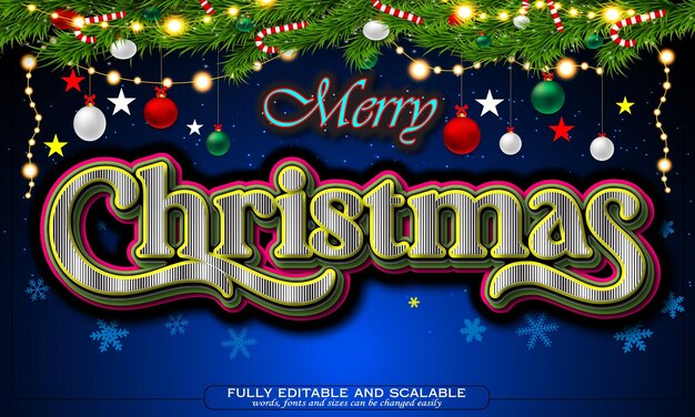 Vector editable text effect merry christmas with realistic elements