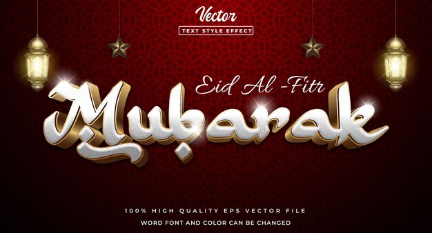 Vector eid al fitr mubarak text effect editable 3d style
