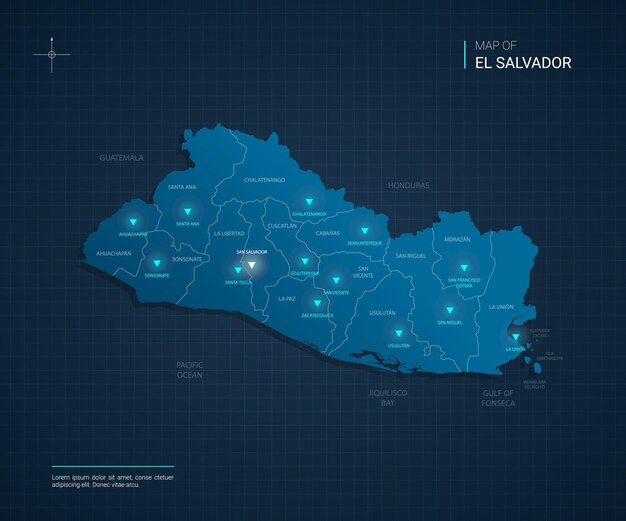 Vector El Salvador map illustration with blue neon lightpoints
