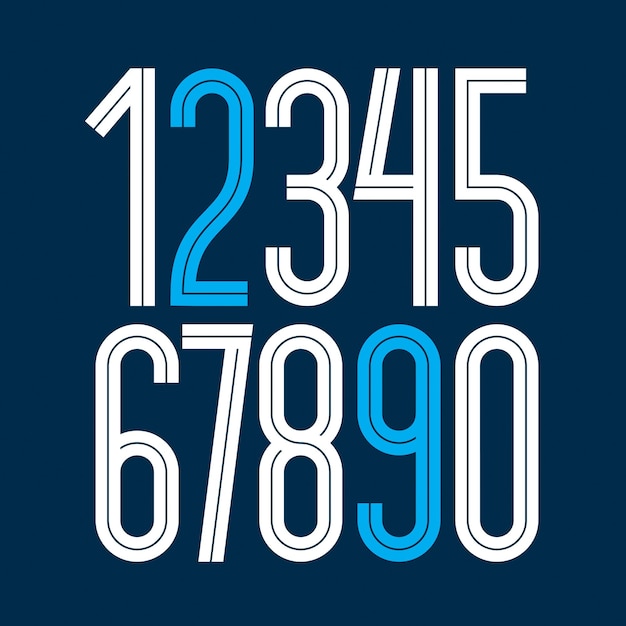 vector elegant tall numbers collection made with white lines, can be used in poster art creation for social or commercial announcement