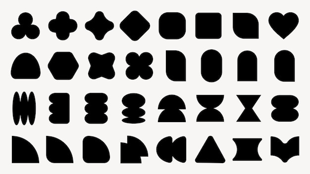 Vector elements Collection of abstract black shapes Various geometric forms abstract designs and unique patterns Shapes include circles squares and triangles Black shapes vector element set