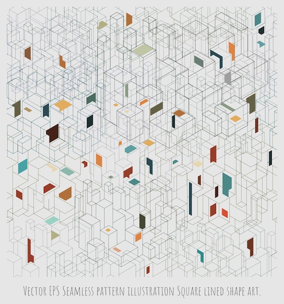 Vector EPS Seamless pattern illustration Square lined puzzle cubic shape art.