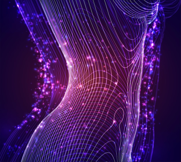 Vector female body in the style of lines dots glow