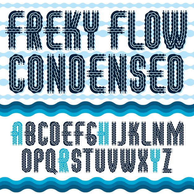 Vector funky capital English alphabet letters collection. Rounded bold retro type font, script from a to z best for use in logotype design. Created using waves, flowing lines.