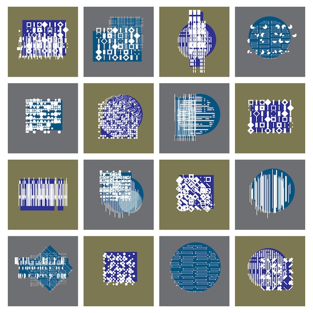 Vector geometric compositions set, abstract graphic arts collection.