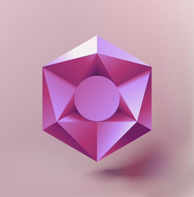 Vector geometric object hexagon with triangle shapes and circles inside Pink 3d object