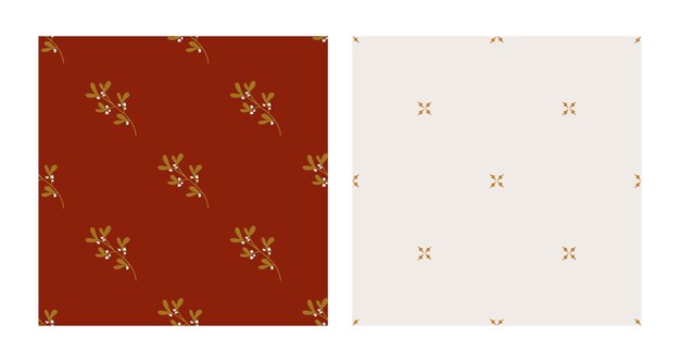 Vector geometric pattern set with mistletoe Festive ornament retro style Christmas abstract texture