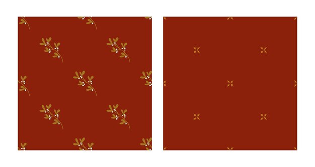 Vector geometric pattern set with mistletoe Festive ornament retro style Christmas abstract texture