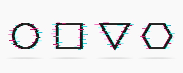 vector glitch elements set template of geometrical shapes with glitch effect tv noise effect