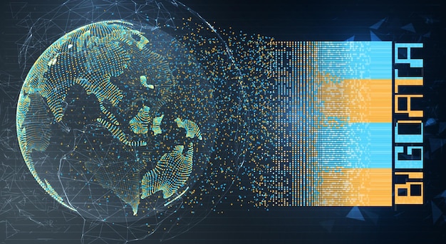 Vector globe planet earth from dots concept bigdata processing