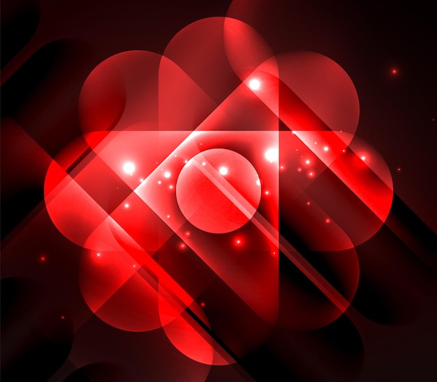 Vector glowing geometric shapes round elements and circles on dark background