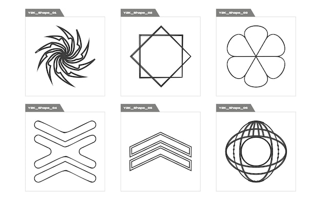 Vector Graphic Assets Set Brutalism star and flower shapes Objects in y2k style