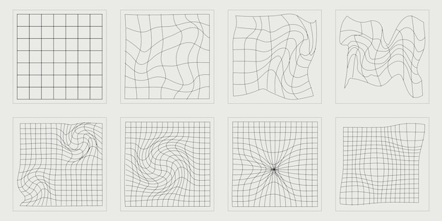 Vector Graphic Assets Set Rave psychedelic retro futuristic set Flat minimalist icons