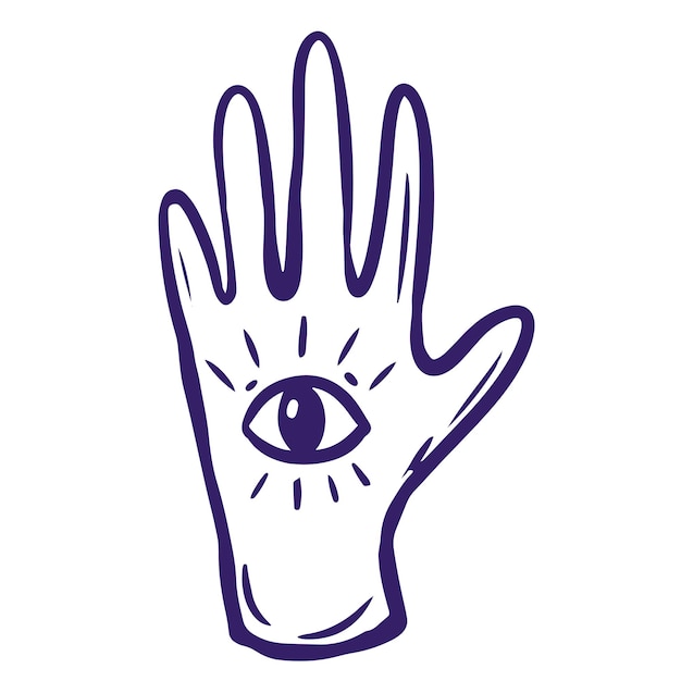 vector graphic sketch of hand with magic esoteric symbol of eye vector doodle mystical eye on hand
