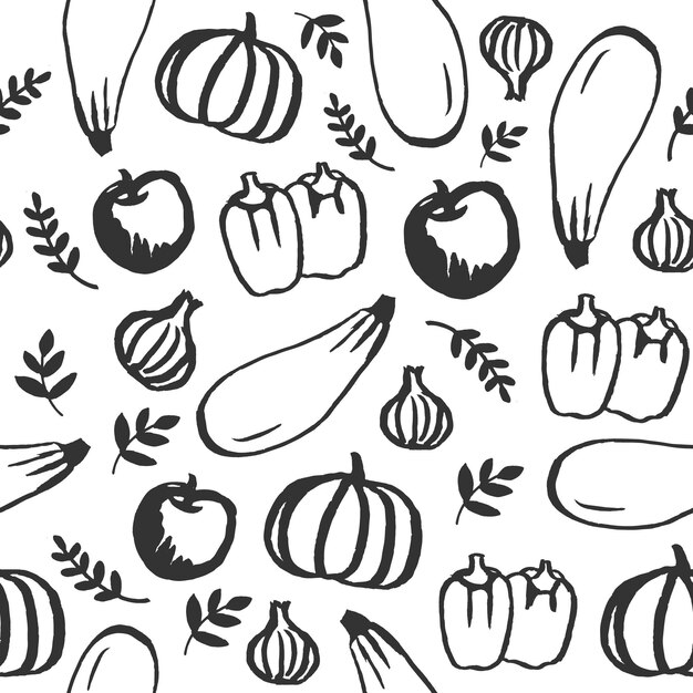 Vector hand drawn doodle food seamless pattern. Chalkboard Eco, organic food, fruit and vegetables, farm