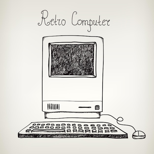 Vector hand drawn doodle retro computer isolated