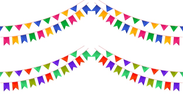 Vector holiday flags garland with colored flags on a white background holiday background