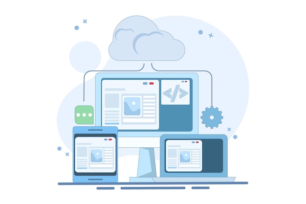 vector illustration about Cloud based web hosting concept or Website hosted on cloud server