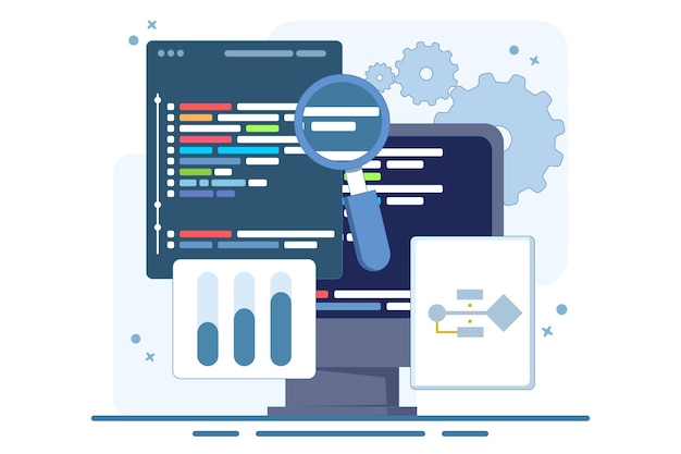 vector illustration about Computer programming concept or software or game development