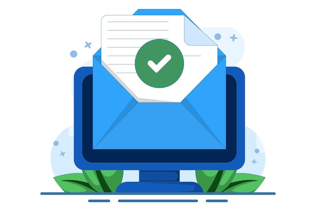 vector illustration about Concept of check mark notification on approved email message