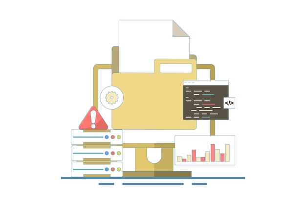 vector illustration about Server Error Fixing Concept or Coding and programming