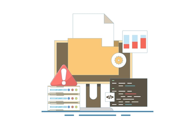 vector illustration about server error fixing concept or coding and programming