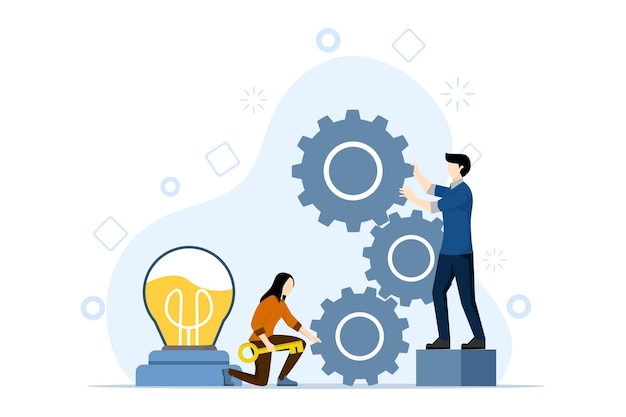 vector illustration about teamwork between employees in a company to produce creative ideas