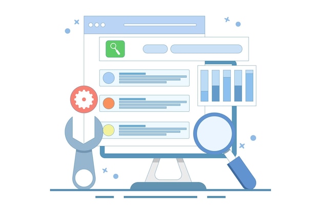 vector illustration about Technical SEO concept or Website optimization for search engines