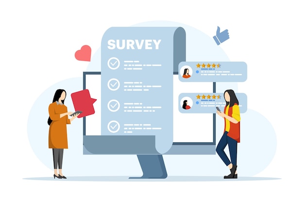 vector illustration about the concept of online survey or customer survey form filling test