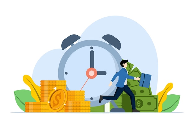 vector illustration about time is money or saving time business concept