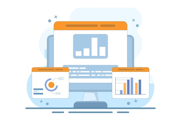 vector illustration Big data analysis concept on computer monitor with research analysis information