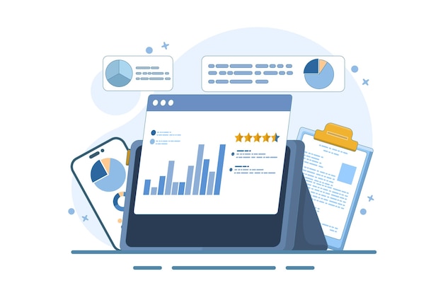 vector illustration business and financial analyst concept or business audit or growth and results