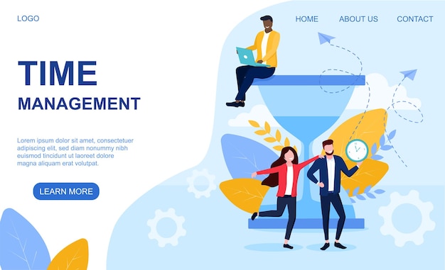 Vector illustration concept of time management business people meticulously time their work time is