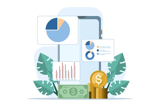 vector illustration Financial concept with analysis of sales growth graph or bar chart