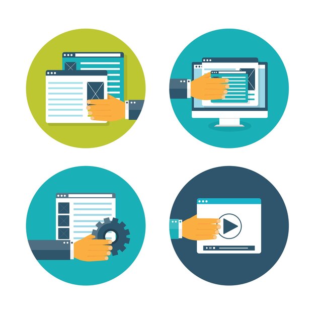 Vector illustration flat background coding programming seo search engine optimisation app