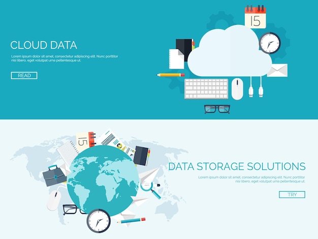 Vector illustration flat cloud computing background data storage network technology multimedia