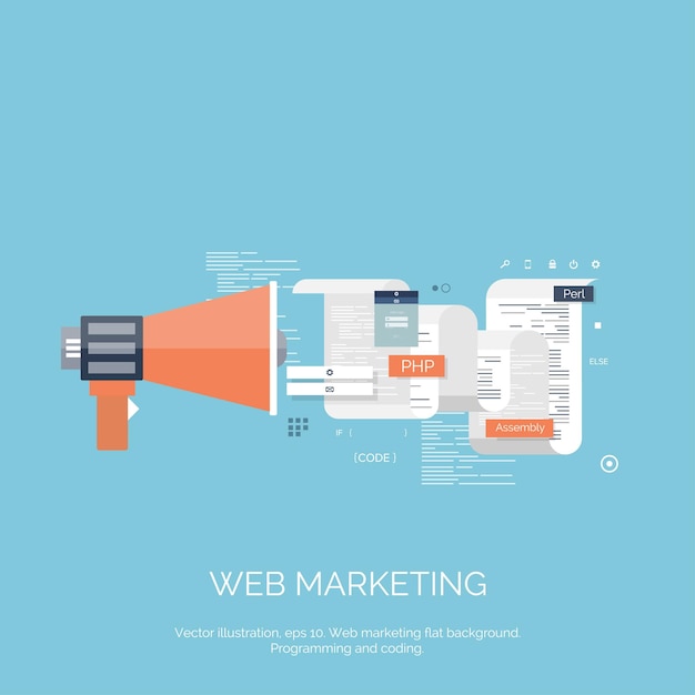 Vector illustration flat computing background programming coding web development and search seo
