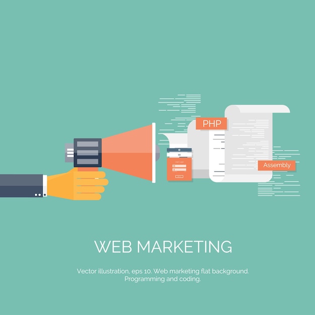 Vector illustration flat computing background programming coding web development and search seo