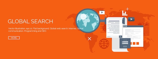 Vector illustration flat computing background programming coding web development search engine