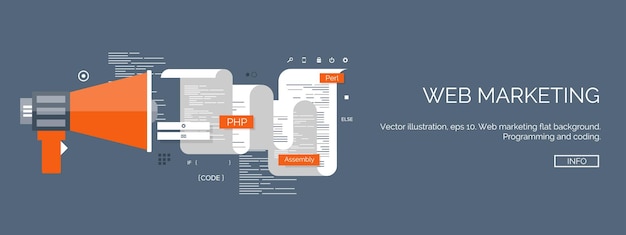 Vector illustration flat computing background programming coding web development search engine